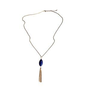 Premier Designs Blue Pendant Charm Necklace with Gold Tassel, New without Tags